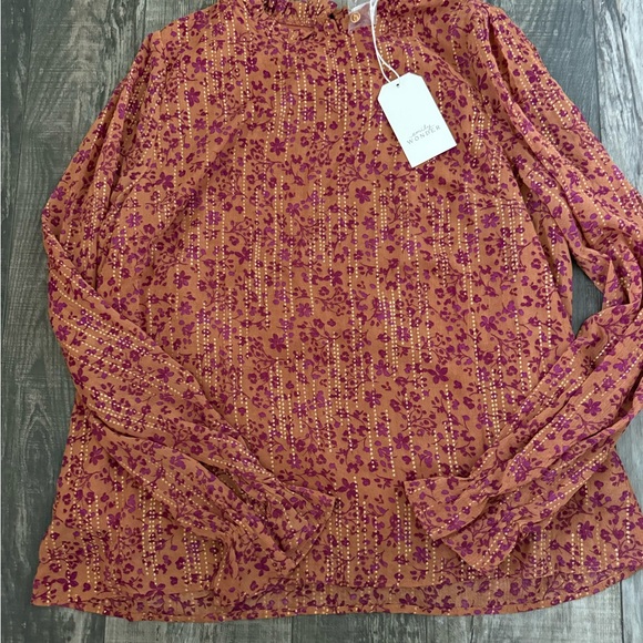 Elegant Floral Long Sleeve Blouse - Purple and Orange - Picture 1 of 5